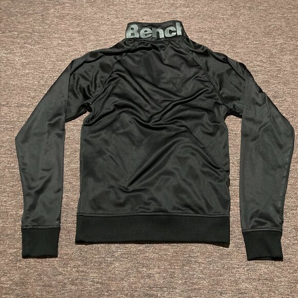 Bench Full Zip Track Jacket Embroidered Spellout Black Grey Zipper Pockets Small - Picture 2 of 13